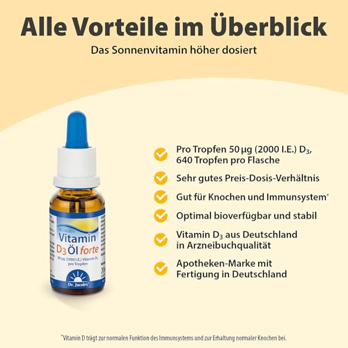 Dr. Jacob's Vitamin D3 Öl forte 20 ml I 2000 I.E. 50 µg D3 pro Tropfen I optimal bioverfügbar I 640 Tropfen, 1.280.000 I.E - Bild 5