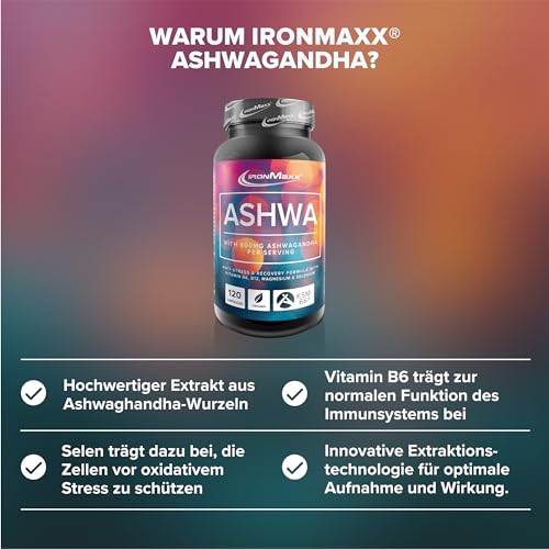 IronMaxx Ashwagandha - 120 Kapseln | 600mg KSM-66® pro Tagesdosis | Mit Vitamin B6 & B12 | mit Magnesium & Selenium | Vegan - Bild 5