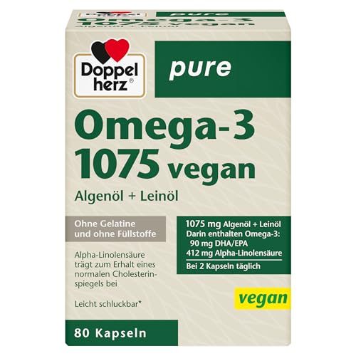 Doppelherz pure Omega-3 1075 vegan - Algenöl + Leinöl - Alpha-Linolensäure trägt zum Erhalt eines normalen Cholesterinspiegels bei - 80 Kapseln - Bild 3