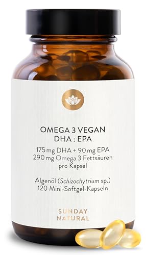 SUNDAY NATURAL® Omega 3 Vegan - 120 Softgel Kapseln - 1.000 mg Algenöl pro Tagesdosis: 350 mg DHA und 180 mg EPA - Leicht schluckbare Omega 3 Kapseln hochdosiert - Laborgeprüft - Bild 3