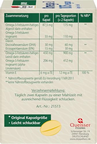 Doppelherz pure Omega-3 1075 vegan - Algenöl + Leinöl - Alpha-Linolensäure trägt zum Erhalt eines normalen Cholesterinspiegels bei - 80 Kapseln - Bild 5