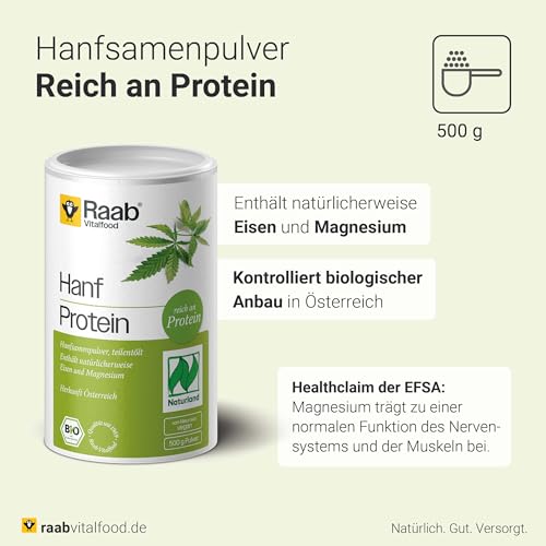 Raab Vitalfood Bio Hanf-Protein 500 g, rein pflanzlich, Protein-Pulver mit 49 % Protein, Hanf-Mehl, Eiweiß-Shake, vegan, glutenfrei - Bild 5