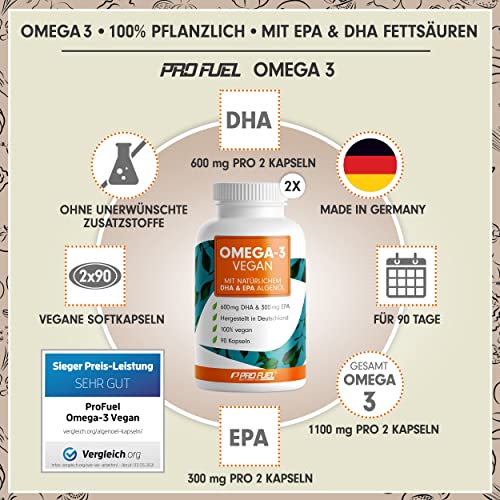 Omega-3 vegan Kapseln 180x - 2000 mg Algenöl pro Tag - hochdosiert mit 600mg DHA + 300mg EPA - hochwertige Omega-3 Algenöl Kapseln vegan - DHA:EPA Verhältnis 2:1 - laborgeprüft mit Analyse-Zertifikat - Bild 4