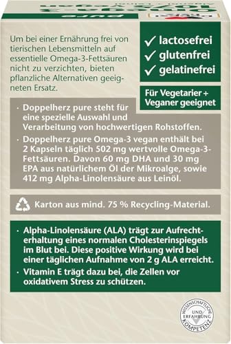 Doppelherz pure Omega-3 1075 vegan - Algenöl + Leinöl - Alpha-Linolensäure trägt zum Erhalt eines normalen Cholesterinspiegels bei - 80 Kapseln - Bild 4