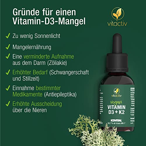 VITACTIV Vitamin D3 K2 Tropfen - K2VITAL® 99,7% all-trans MK-7 - D3 pro Tropfen 1000 IE, Hochdosiert, Hoch Bioverfügbar - Aus Deutschland, Laborgeprüft, Vegan - 50ml, 1700 Tropfen - Bild 5