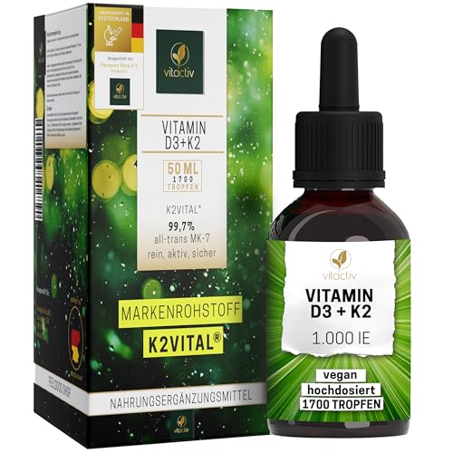 VITACTIV Vitamin D3 K2 Tropfen - K2VITAL® 99,7% all-trans MK-7 - D3 pro Tropfen 1000 IE, Hochdosiert, Hoch Bioverfügbar - Aus Deutschland, Laborgeprüft, Vegan - 50ml, 1700 Tropfen - Bild 3