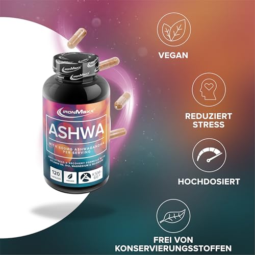 IronMaxx Ashwagandha - 120 Kapseln | 600mg KSM-66® pro Tagesdosis | Mit Vitamin B6 & B12 | mit Magnesium & Selenium | Vegan - Bild 4