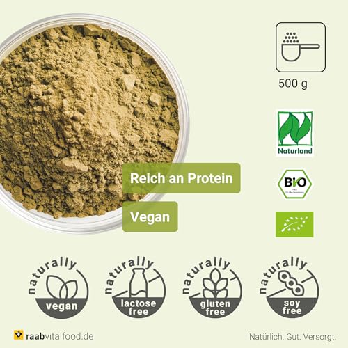 Raab Vitalfood Bio Hanf-Protein 500 g, rein pflanzlich, Protein-Pulver mit 49 % Protein, Hanf-Mehl, Eiweiß-Shake, vegan, glutenfrei - Bild 4