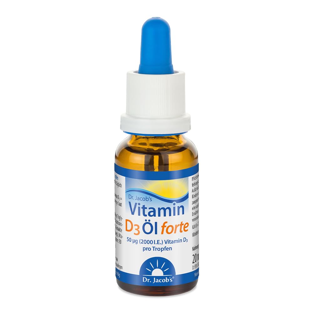 Dr. Jacob's Vitamin D3 Öl forte 20 ml I 2000 I.E. 50 µg D3 pro Tropfen I optimal bioverfügbar I 640 Tropfen, 1.280.000 I.E - Bild 1