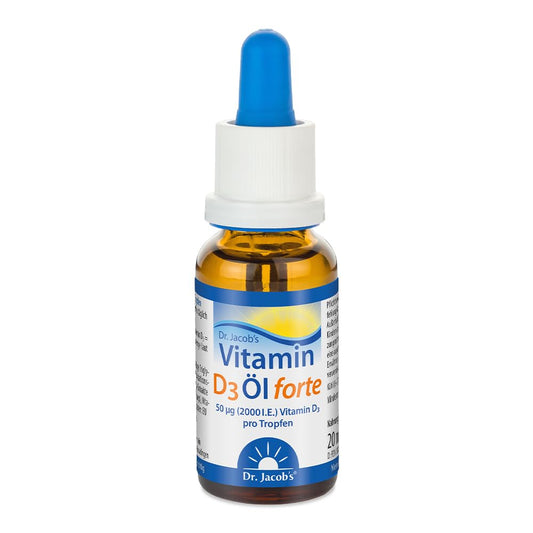 Dr. Jacob's Vitamin D3 Öl forte 20 ml I 2000 I.E. 50 µg D3 pro Tropfen I optimal bioverfügbar I 640 Tropfen, 1.280.000 I.E - Bild 1