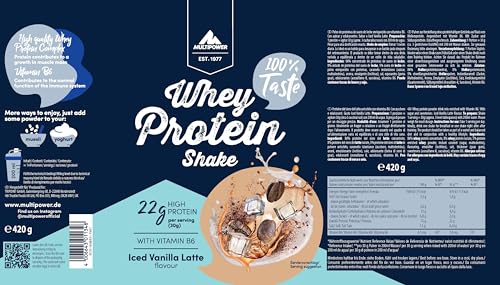 Multipower Whey Protein Shake Pulver 420g, Protein Pulver mit Iced Vanilla Latte Geschmack und Vitamin B6, ideal zur Regeneration des Körpers nach dem Sport - Bild 5