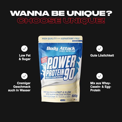 Body Attack Power Protein 90 - Butter Biscuit- 500g - Mehrkomponenten Protein Pulver, Made in Germany - Mit BCAA, Vitaminen & L-Carnitin - Protein Shake extra cremiger Geschmack - Bild 4