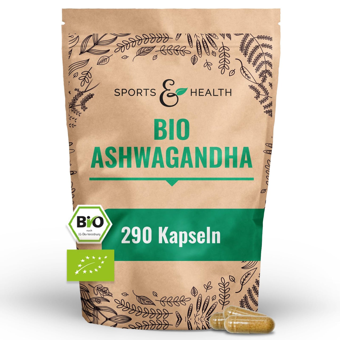 BIO Ashwagandha Kapseln hochdosiert - 290 Ashwagandha Bio Kapseln - Ashwagandha Hochdosiert Ashwaganda - Aus Biologischem Anbau - Bild 1
